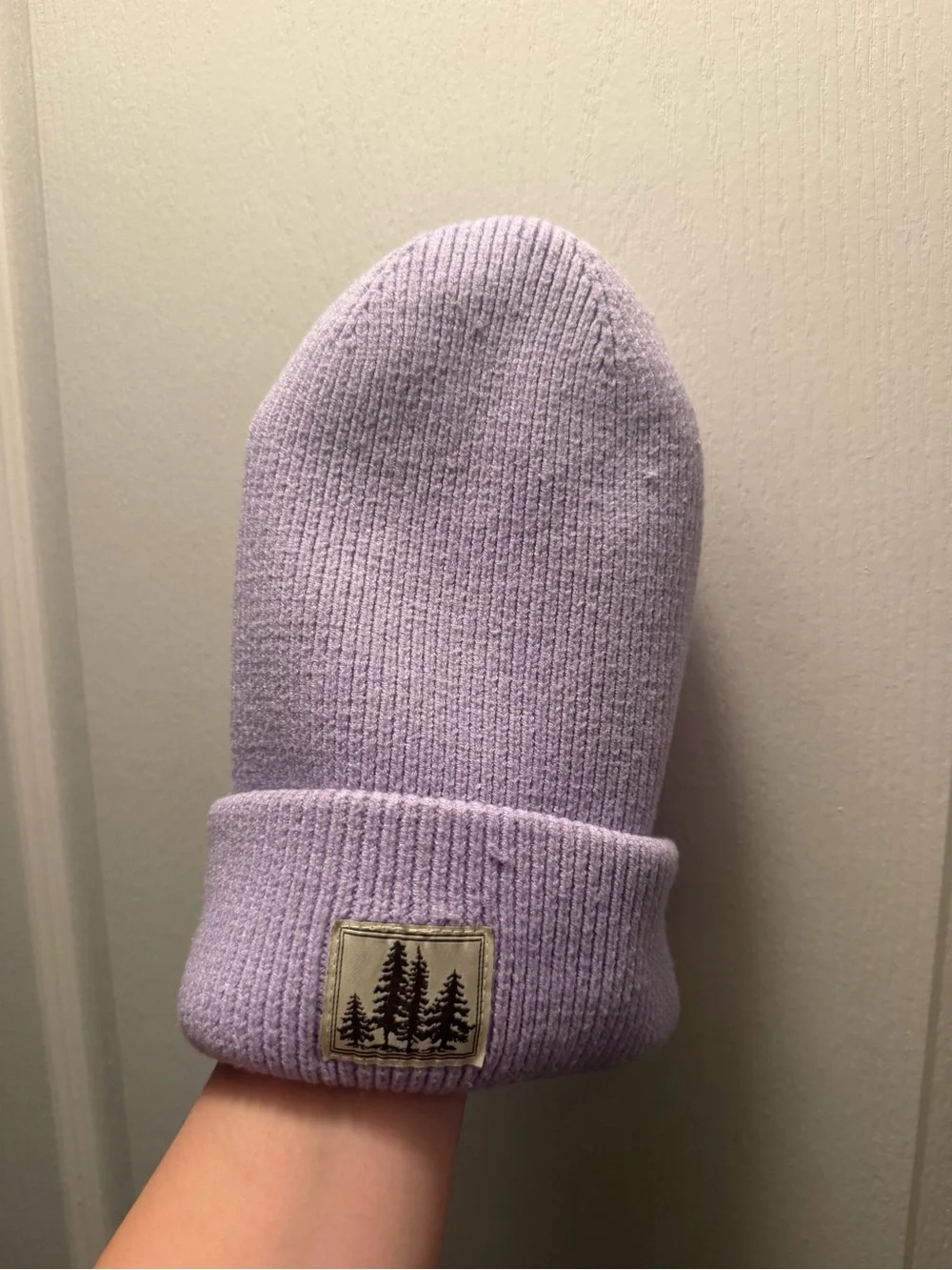 No Boundaries Lavender Knit Beanie with Tree Patch
